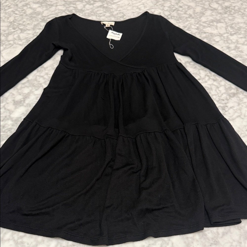 See You Monday Black Ribbed Top with Label Detail